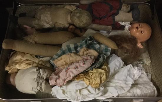 Two Heubach dolls, various rag & other dolls, doll clothing etc (all worn & a.f)